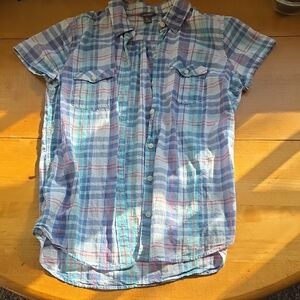 Eddie Bauer Womens Plaid Shirt - Blue and Pink